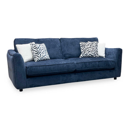 ‘Boujee’ Lustro Indigo Blue Fabric 4 Seater Classic Back Sofa