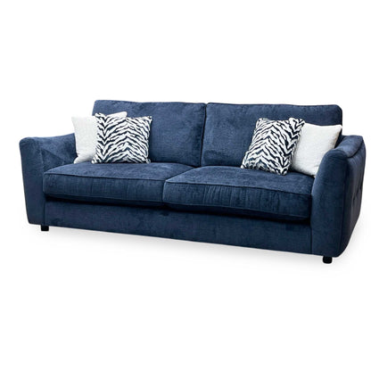 ‘Boujee’ Lustro Indigo Blue Fabric 4 Seater Classic Back Sofa