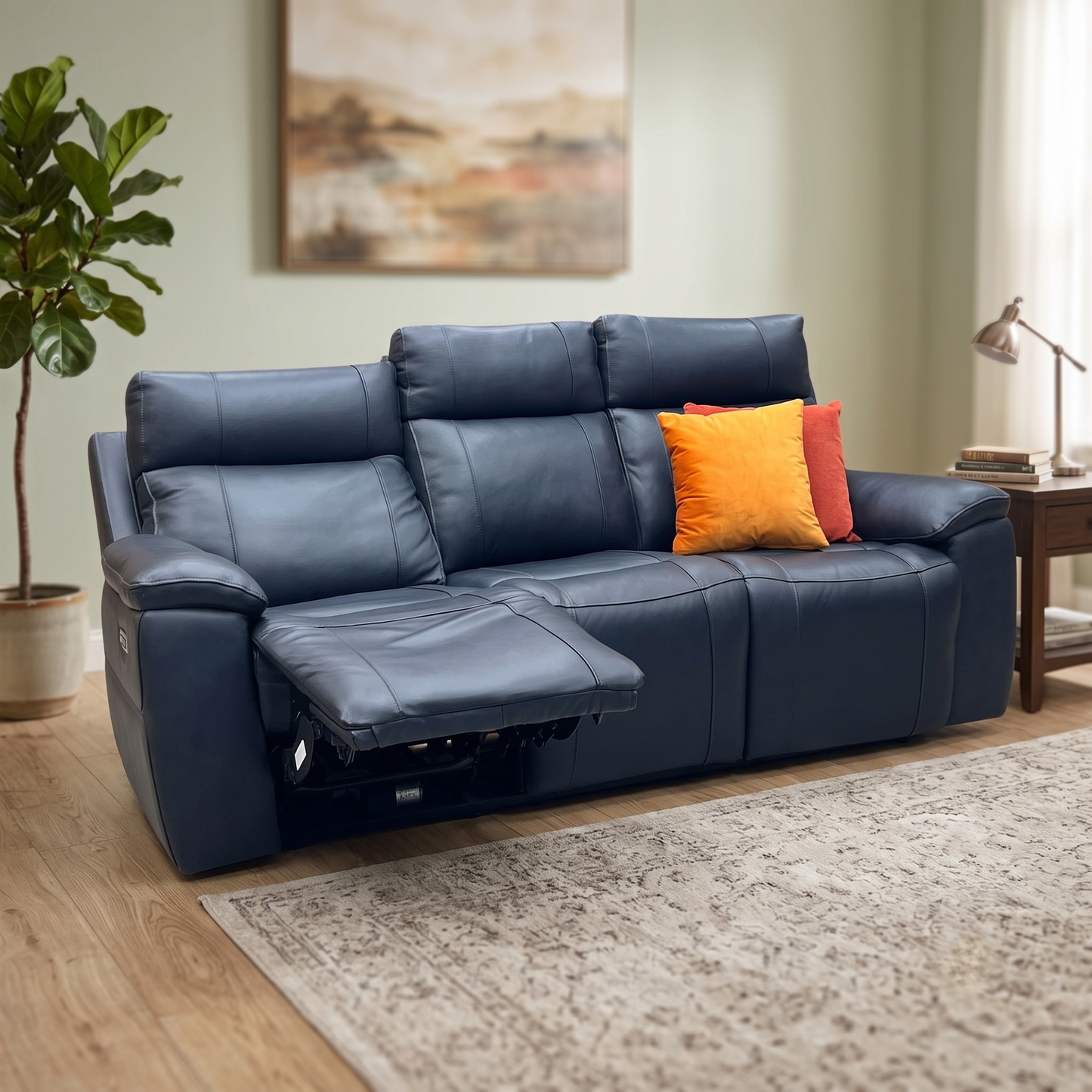 ‘Aero’ Navy Cat-40_24 Leather 3 Seater Power Recliner Sofa with Power Headrests