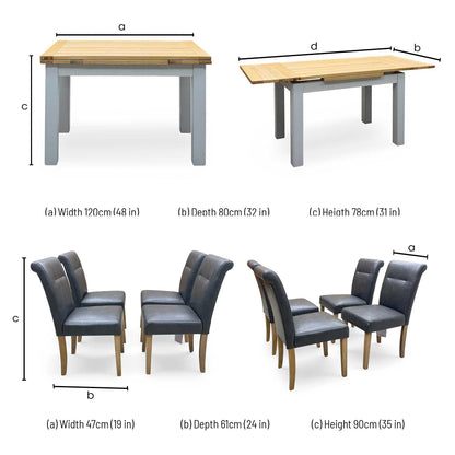 ‘Lewis’ Solid Oak 120cm Large Draw Leaf Extending Dining Table with Dark Grey Faux Leather Roll Back Dining Chairs – view 20