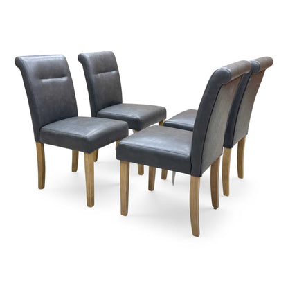 ‘Lewis’ Solid Oak 120cm Large Draw Leaf Extending Dining Table with Dark Grey Faux Leather Roll Back Dining Chairs – view 17