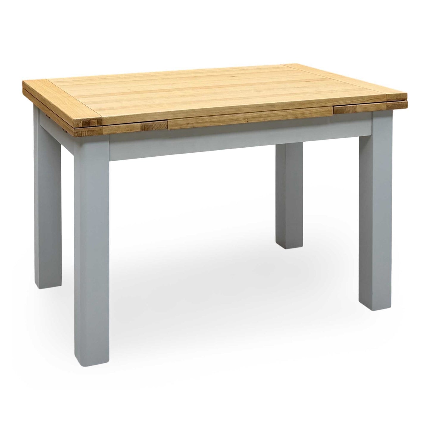 ‘Lewis’ Solid Oak 120cm Large Draw Leaf Extending Dining Table with Dark Grey Faux Leather Roll Back Dining Chairs – view 4
