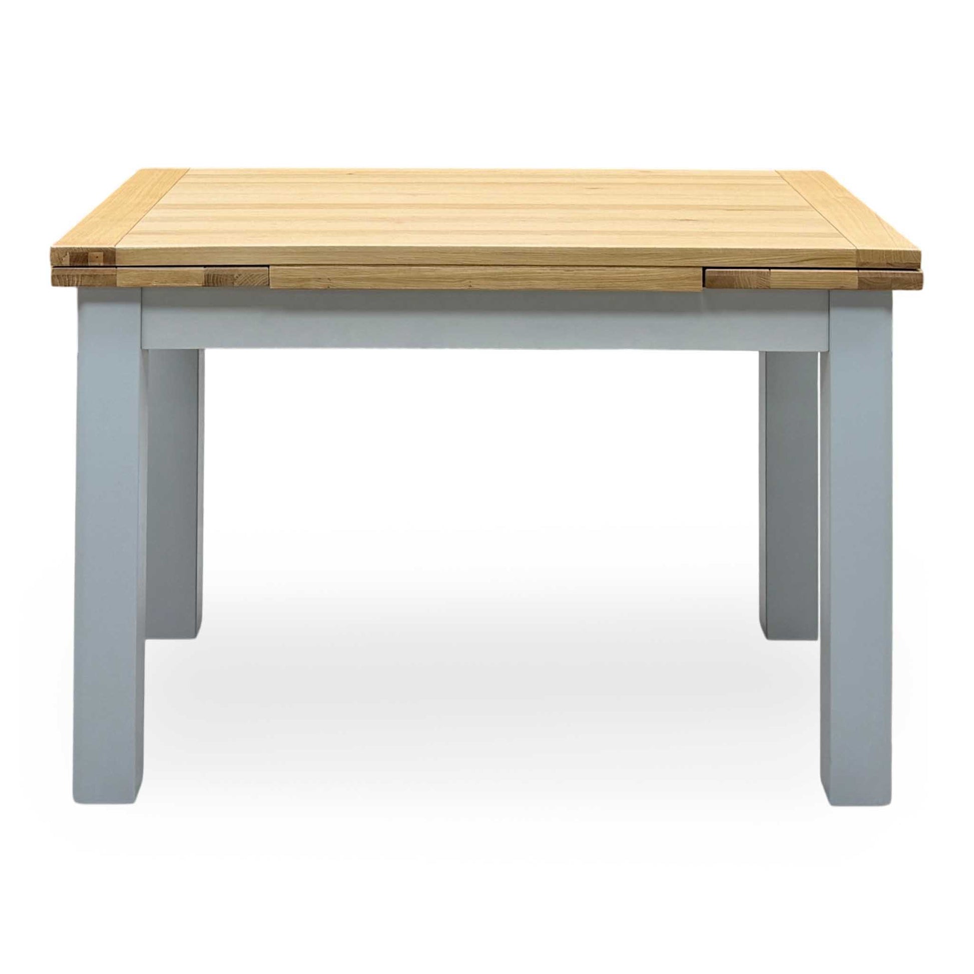 ‘Lewis’ Solid Oak 120cm Large Draw Leaf Extending Dining Table with Dark Grey Faux Leather Roll Back Dining Chairs – view 5