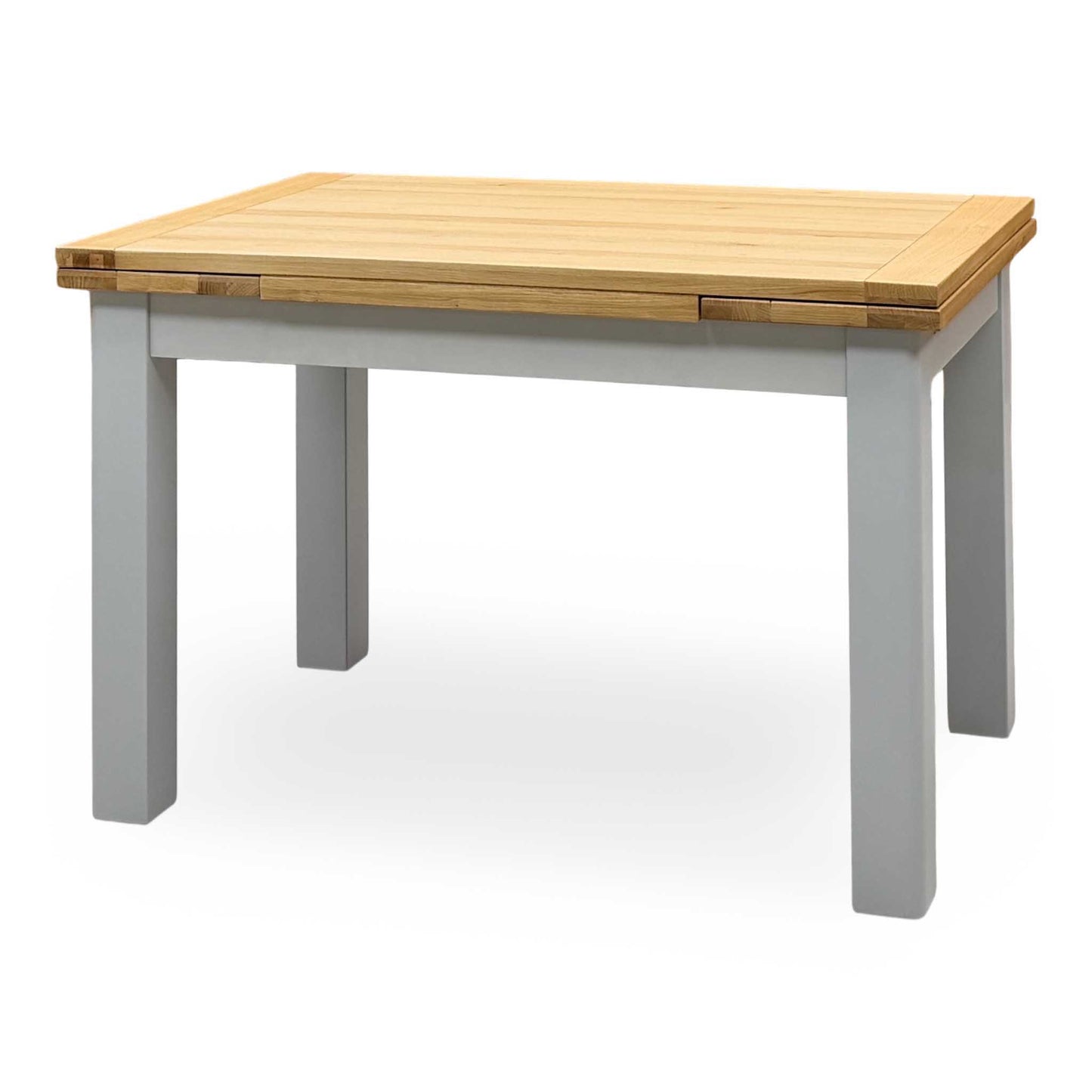‘Lewis’ Solid Oak 120cm Large Draw Leaf Extending Dining Table with Dark Grey Faux Leather Roll Back Dining Chairs – view 6