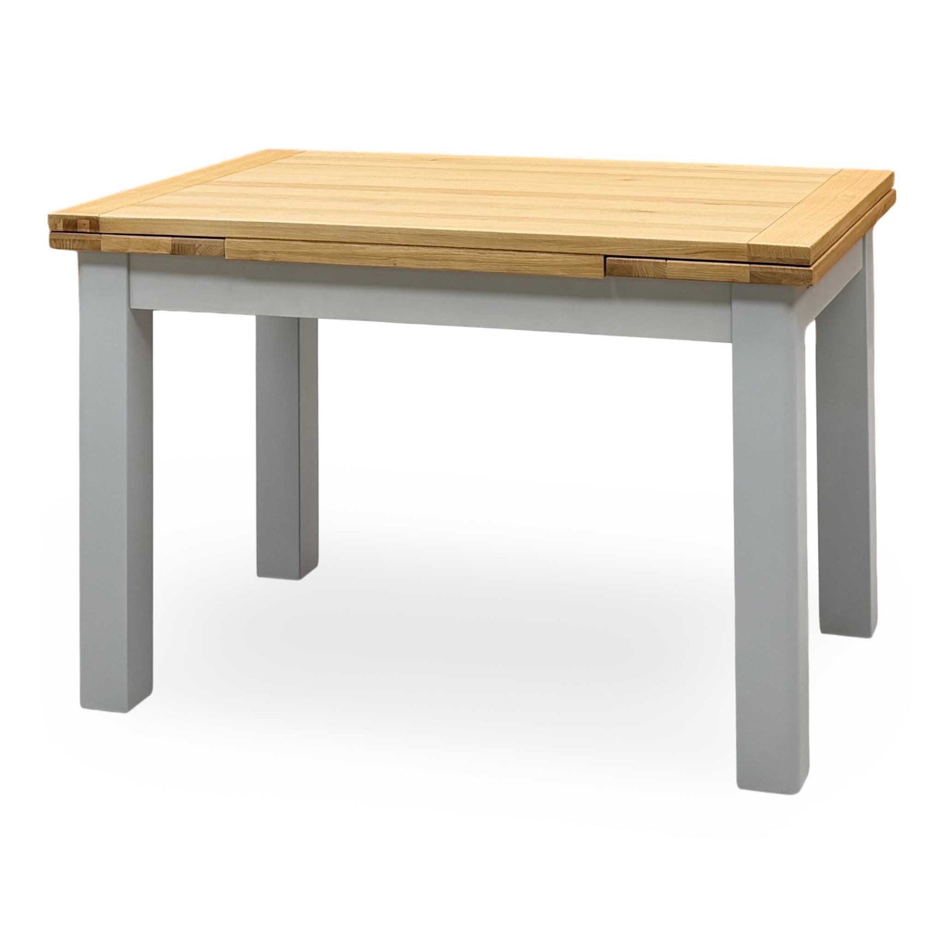 ‘Lewis’ Solid Oak 120cm Large Draw Leaf Extending Dining Table with Dark Grey Faux Leather Roll Back Dining Chairs – view 6