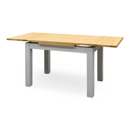 ‘Lewis’ Solid Oak 120cm Large Draw Leaf Extending Dining Table with Dark Grey Faux Leather Roll Back Dining Chairs – view 7