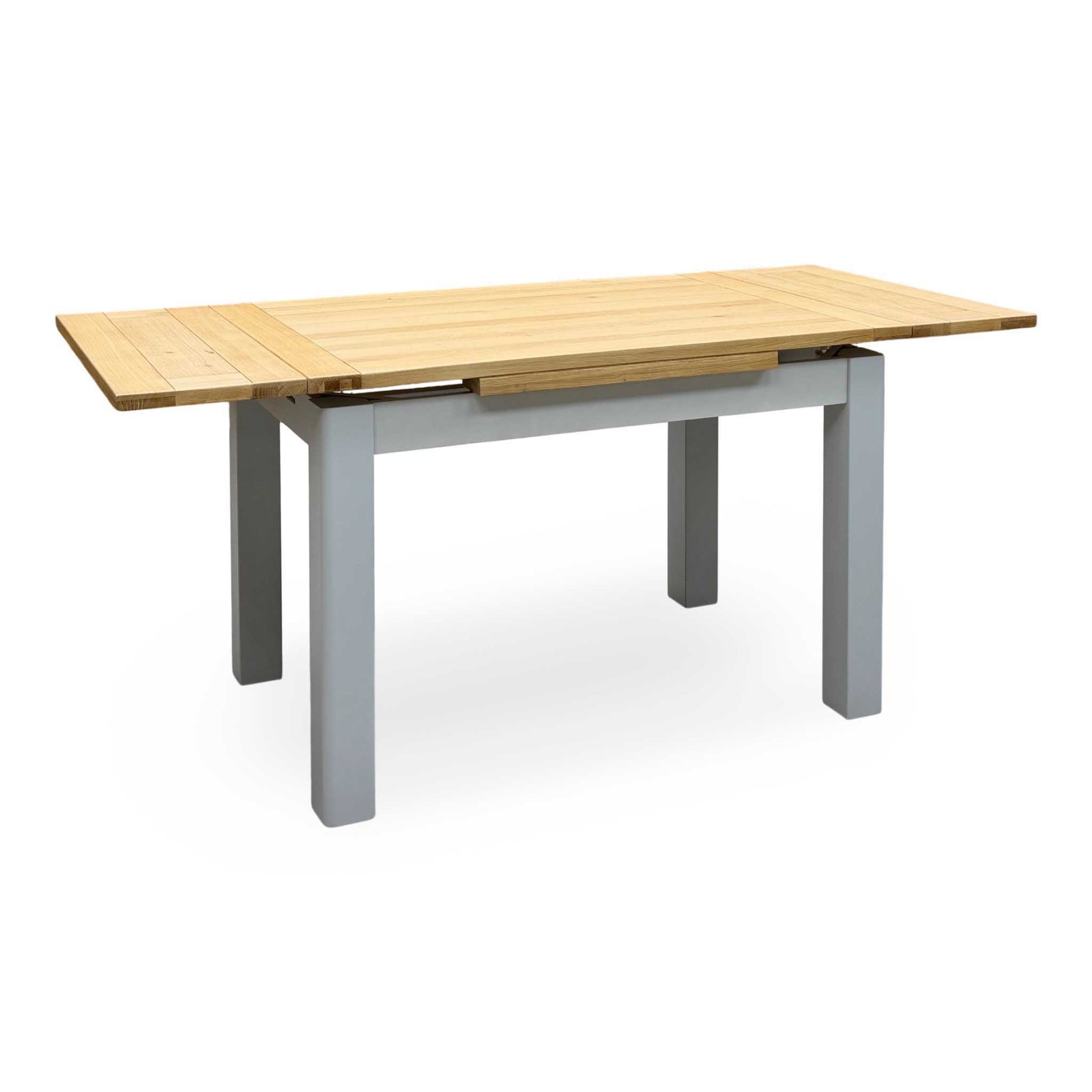 ‘Lewis’ Solid Oak 120cm Large Draw Leaf Extending Dining Table with Dark Grey Faux Leather Roll Back Dining Chairs – view 8