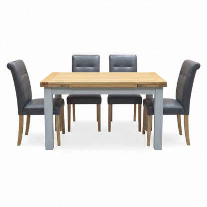 ‘Lewis’ Solid Oak 120cm Large Draw Leaf Extending Dining Table with Dark Grey Faux Leather Roll Back Dining Chairs – view 10
