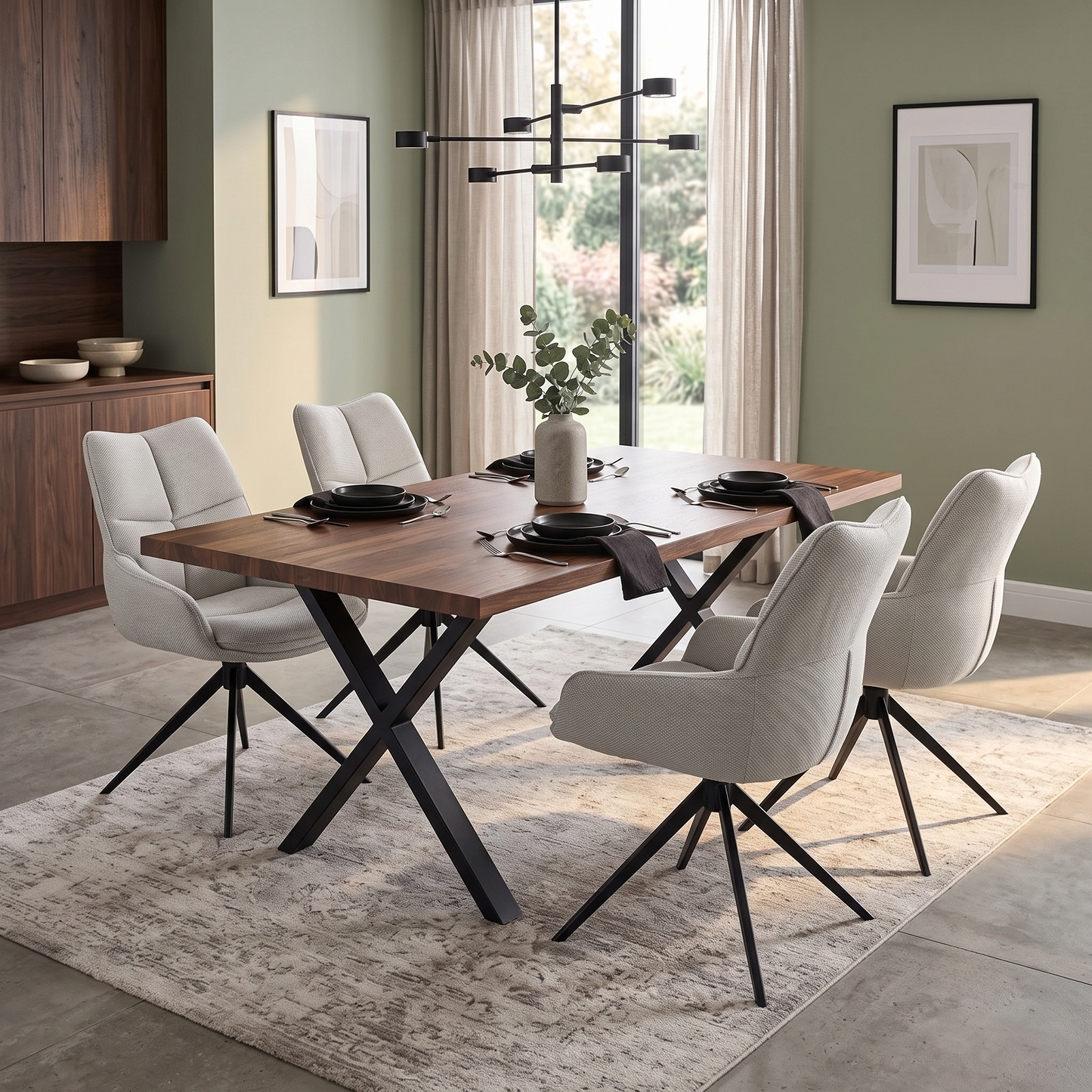 ‘Kiara’ Taupe Fabric Set of 4 Swivel Dining Chairs
