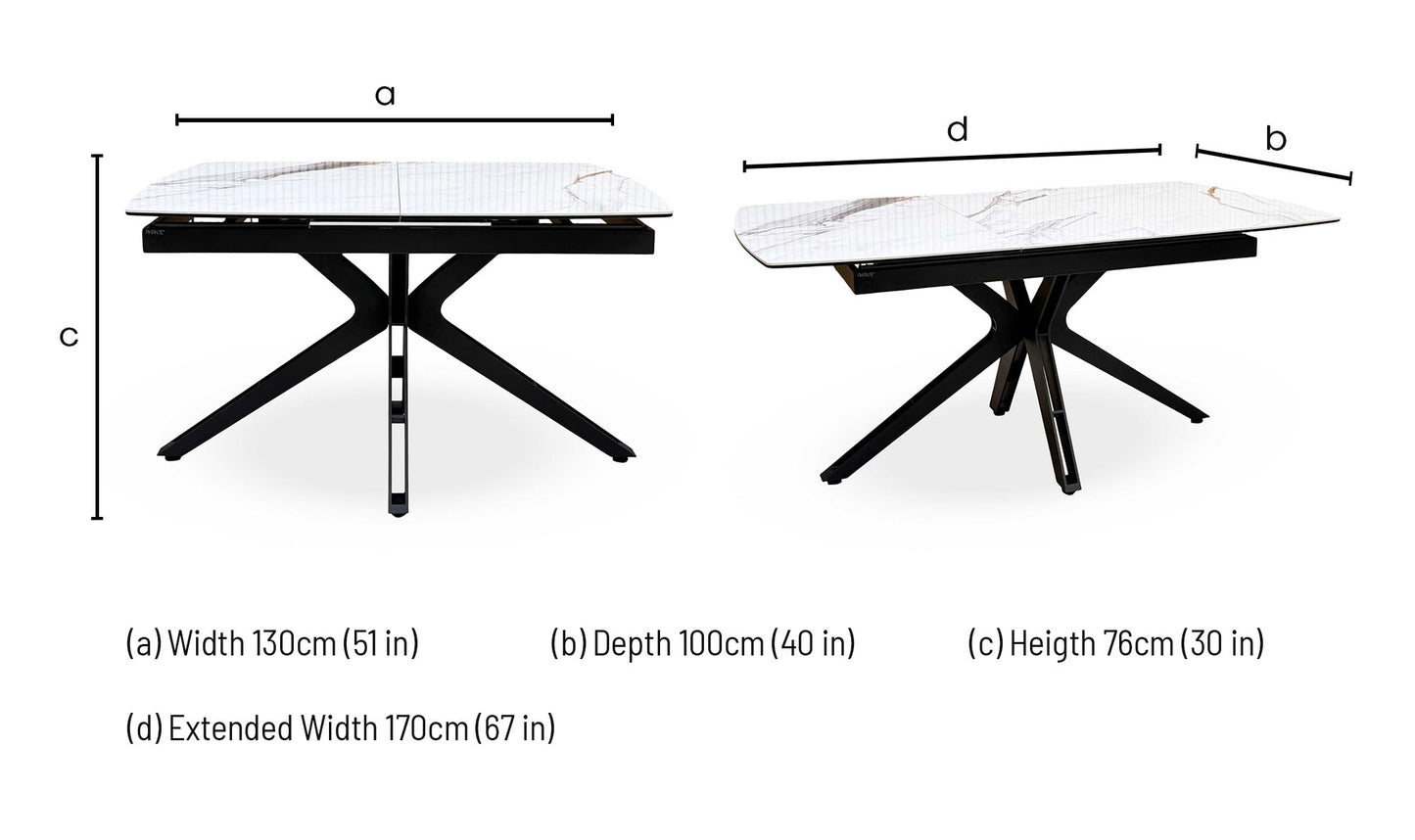 ‘Jose’ Doro Marble Ceramic Top 130cm Pop Up Extending Dining Table