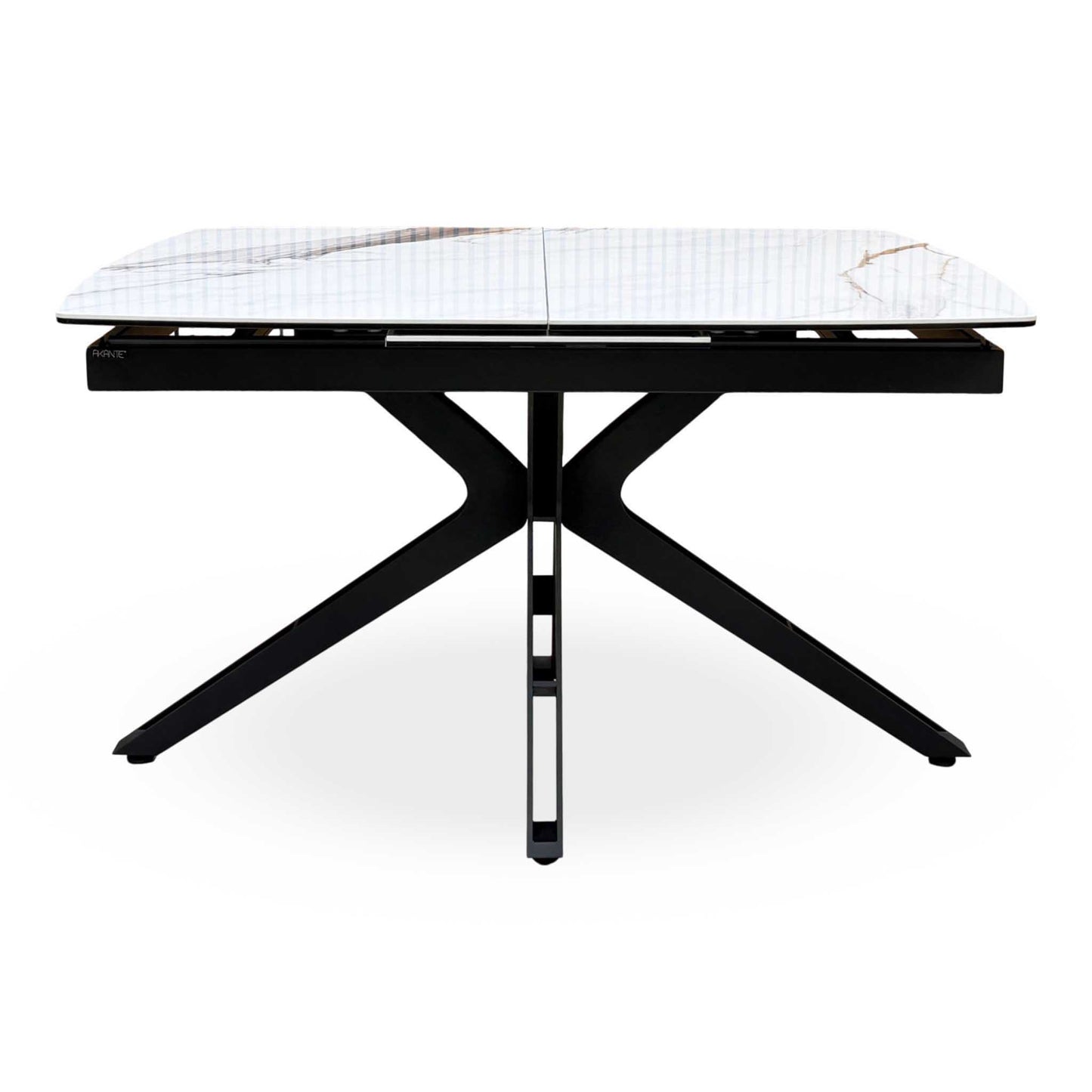 'Jose’ Doro Marble Ceramic Top 130cm Pop Up Extending Dining Table with Pebble Beige Fabric Set of 4 Swivel Dining Chairs