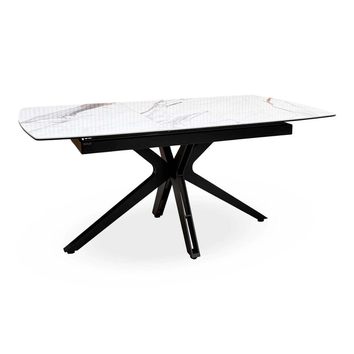 'Jose' Doro Marble Ceramic Top 130cm Pop Up Extending Dining Table with Beige Fabric Set of 4 Swivel Dining Chairs