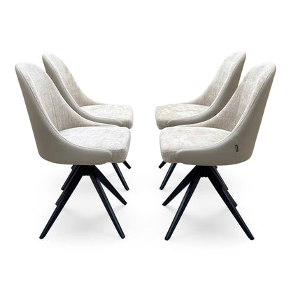 'Jose' Doro Marble Ceramic Top 130cm Pop Up Extending Dining Table with Beige Fabric Set of 4 Swivel Dining Chairs