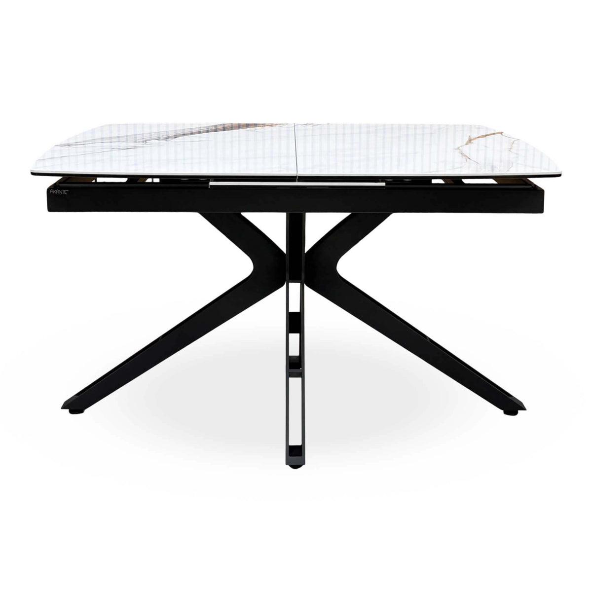 'Jose' Doro Marble Ceramic Top 130cm Pop Up Extending Dining Table with Beige Fabric Set of 4 Swivel Dining Chairs