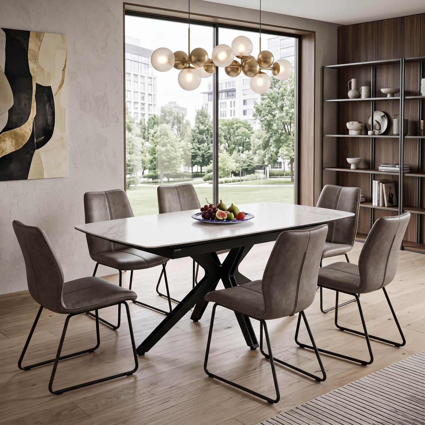 ‘Jose’ Doro Marble Ceramic Top 130cm Pop Up Extending Dining Table