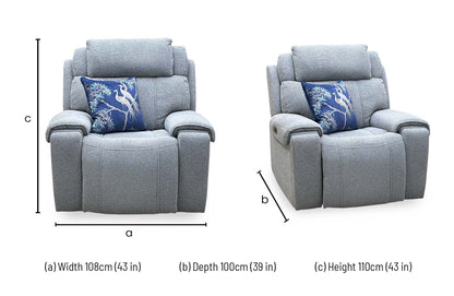 ‘Hollywood’ Fab-Mil-R451 Pewter Grey Fabric Power Recliner Chair with Power Headrest and Storage Arms