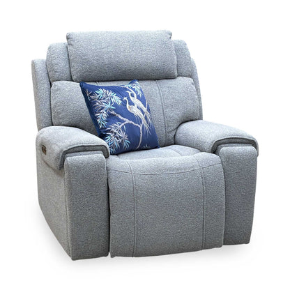 ‘Hollywood’ Fab-Mil-R451 Pewter Grey Fabric Power Recliner Chair with Power Headrest and Storage Arms