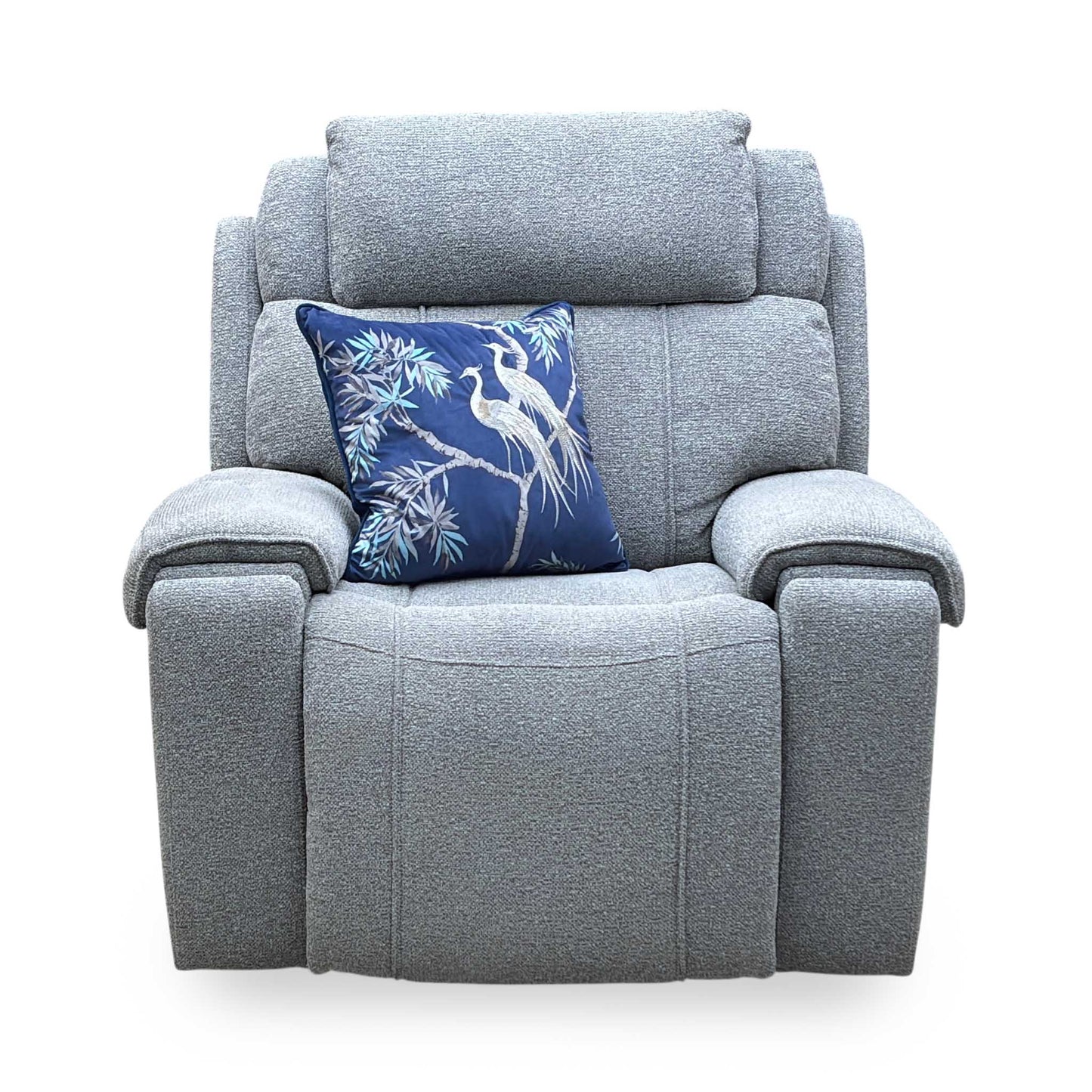 ‘Hollywood’ Fab-Mil-R451 Pewter Grey Fabric Power Recliner Chair with Power Headrest and Storage Arms