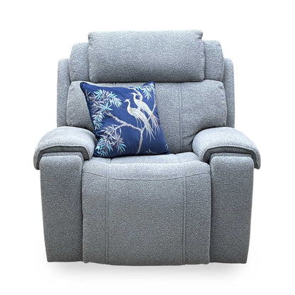 ‘Hollywood’ Fab-Mil-R451 Pewter Grey Fabric Power Recliner Chair with Power Headrest and Storage Arms