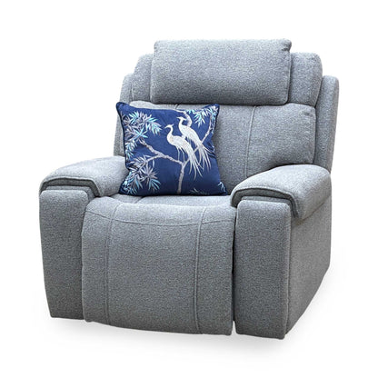 ‘Hollywood’ Fab-Mil-R451 Pewter Grey Fabric Power Recliner Chair with Power Headrest and Storage Arms