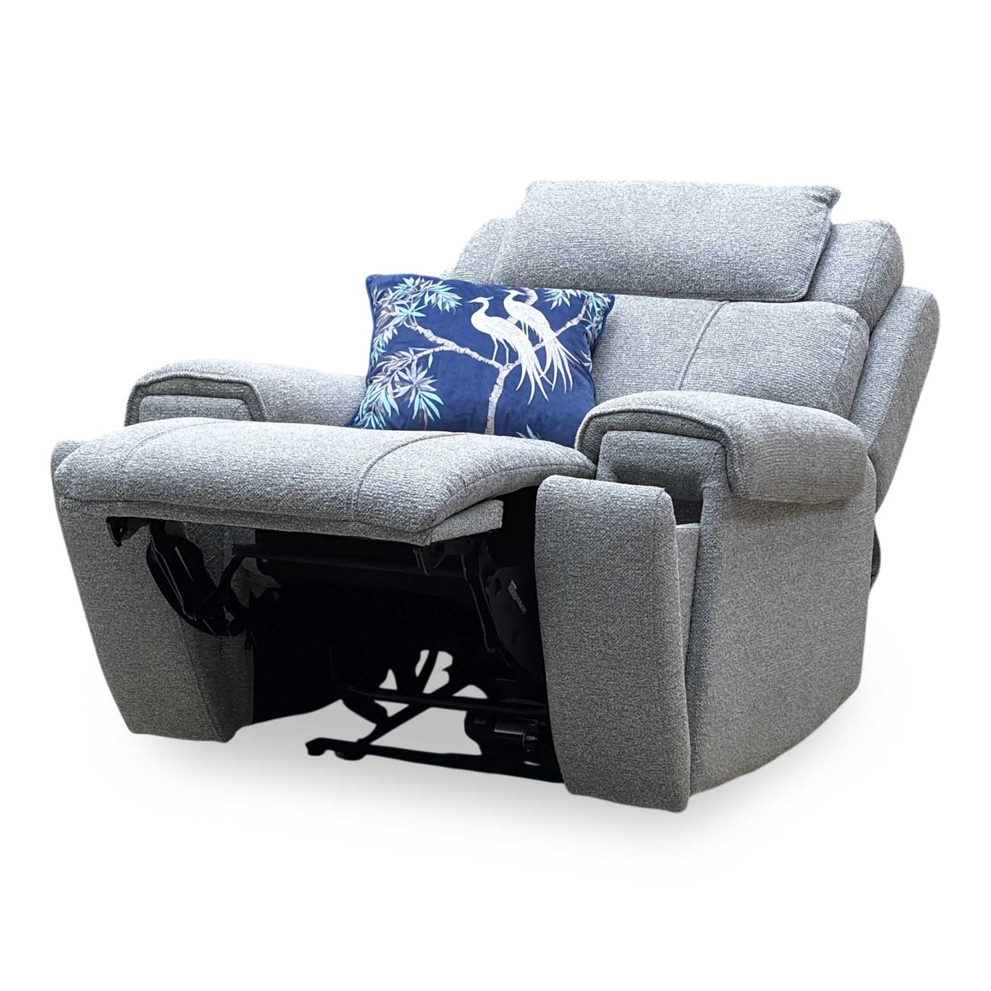 ‘Hollywood’ Fab-Mil-R451 Pewter Grey Fabric Power Recliner Chair with Power Headrest and Storage Arms