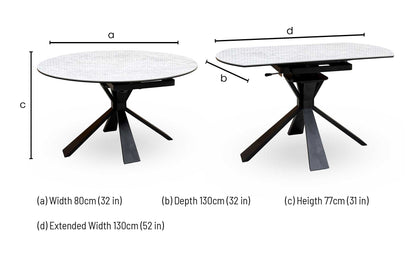 'Crete' Ceramic Top Round Swivel Extending Dining Table