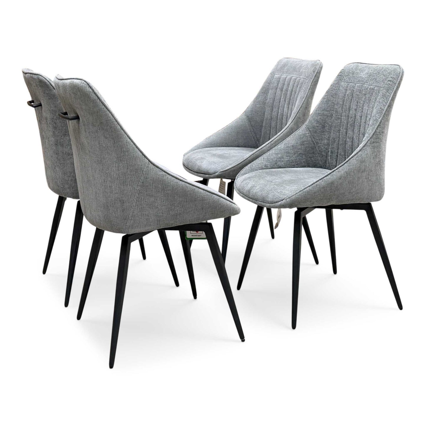'Crete' Ceramic Top Round Swivel Extending Dining Table with Dark Grey Fabric Swivel Dining Chairs - Set of 4
