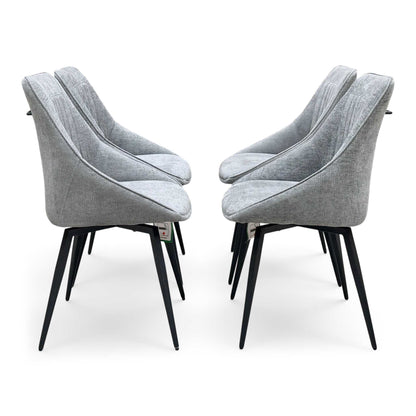'Crete' Ceramic Top Round Swivel Extending Dining Table with Dark Grey Fabric Swivel Dining Chairs - Set of 4
