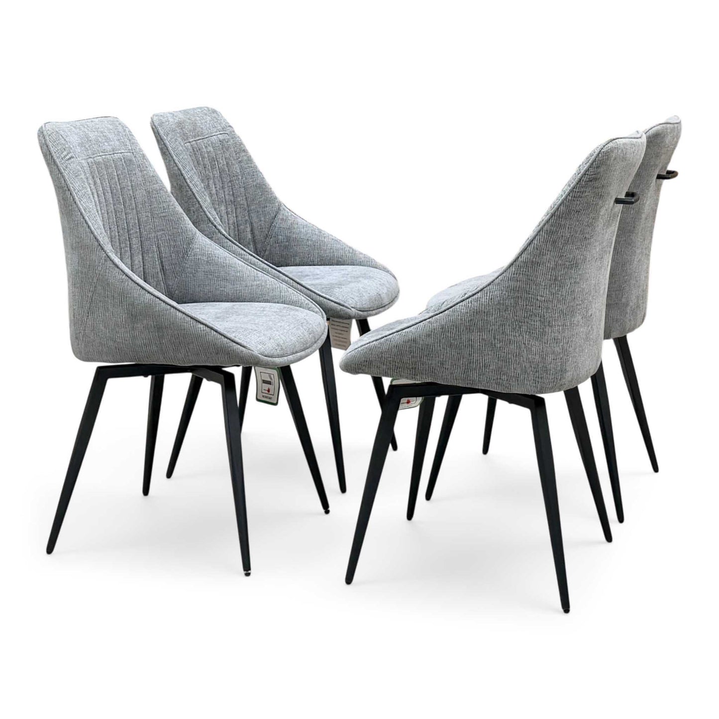 'Crete' Ceramic Top Round Swivel Extending Dining Table with Dark Grey Fabric Swivel Dining Chairs - Set of 4