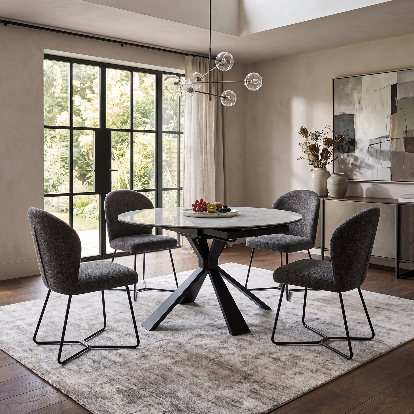 'Crete' Ceramic Top Round Swivel Extending Dining Table