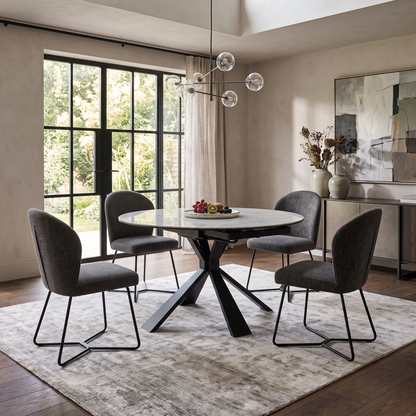'Crete' Ceramic Top Round Swivel Extending Dining Table