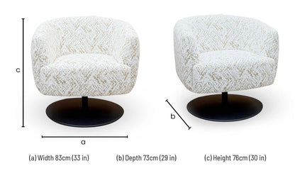 ‘Rhys’ White and Gold Patterned Fabric Swivel Accent Chair