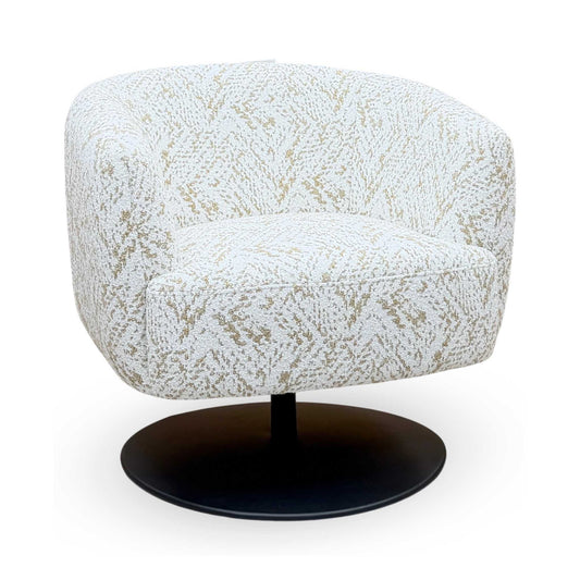 ‘Rhys’ White and Gold Patterned Fabric Swivel Accent Chair