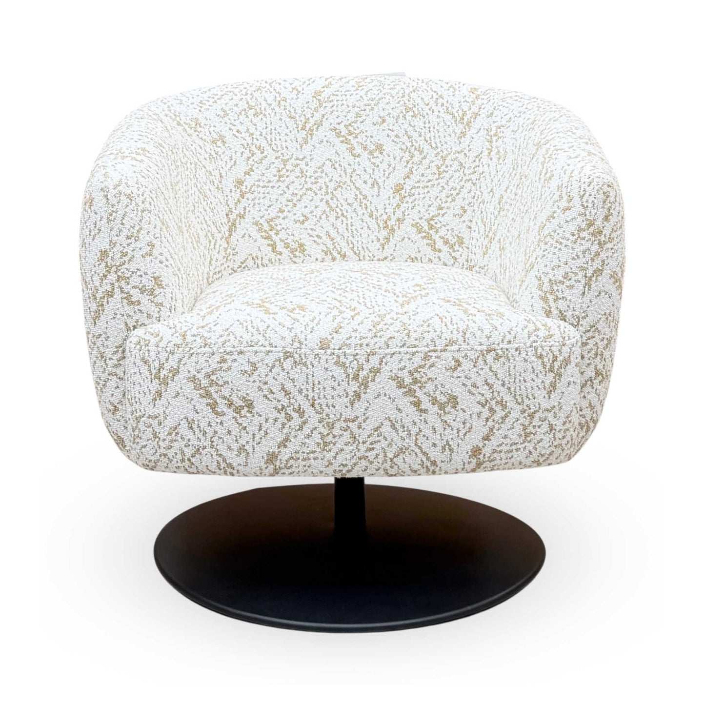 ‘Rhys’ White and Gold Patterned Fabric Swivel Accent Chair