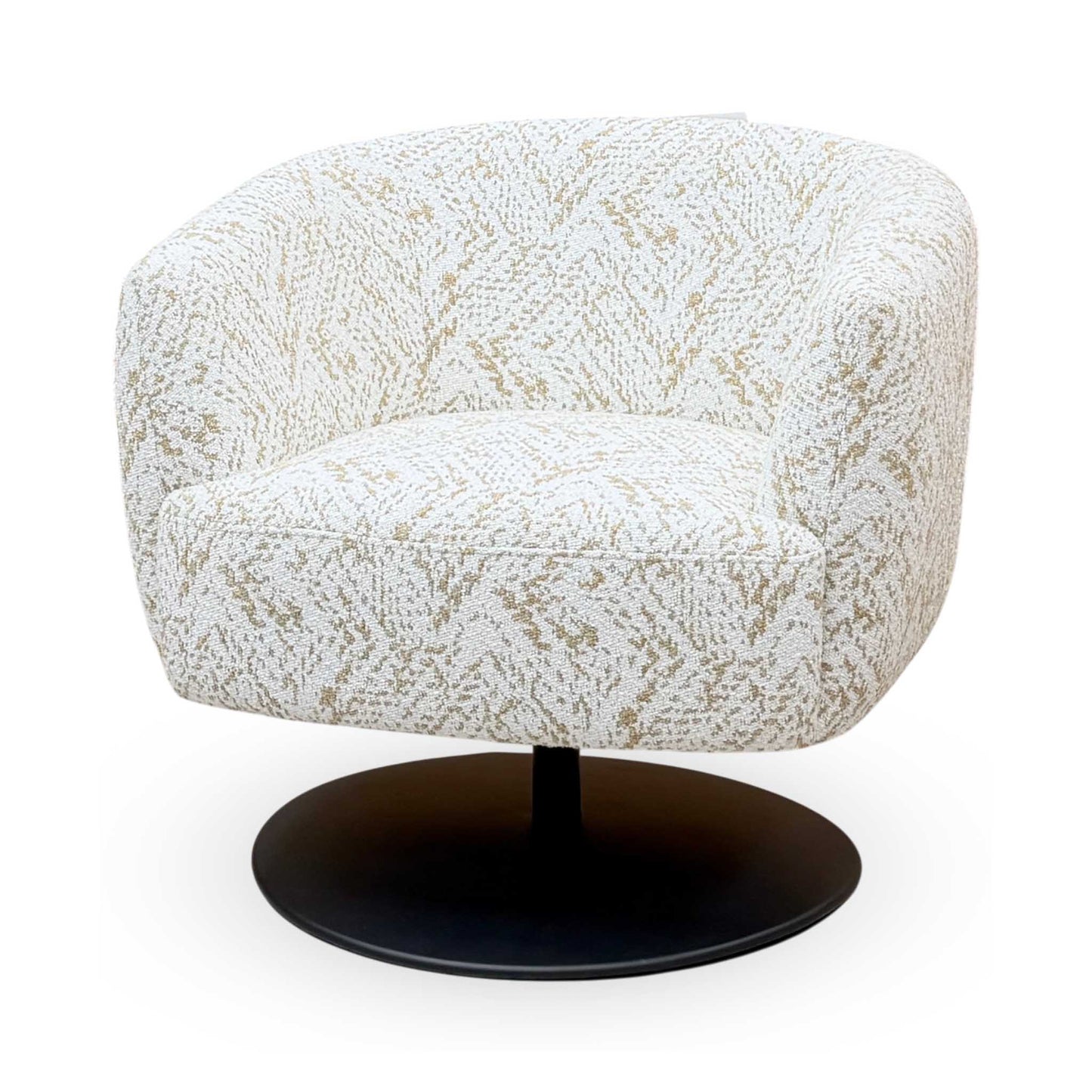 ‘Rhys’ White and Gold Patterned Fabric Swivel Accent Chair