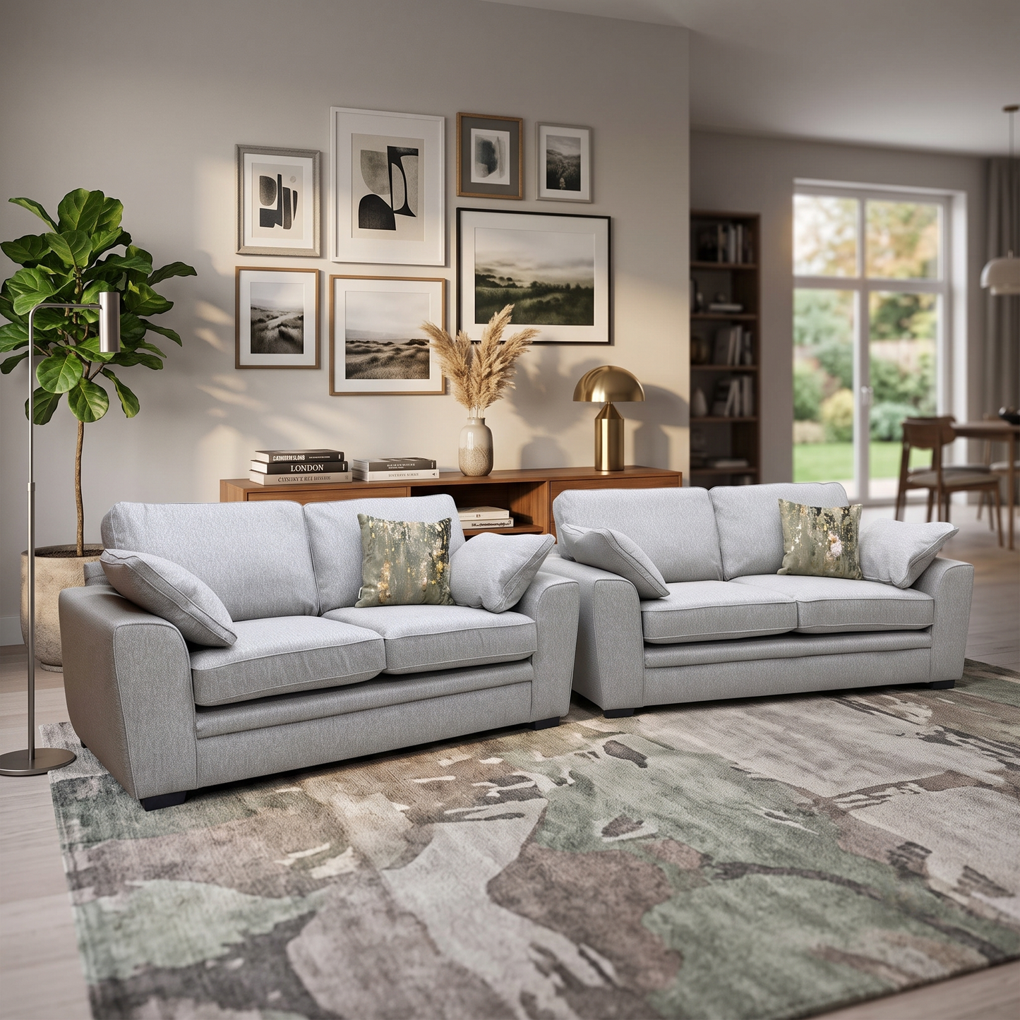 ‘Chalfont’ Orm Silver Tight Weave Fabric 3 + 2 Seater Sofa Set