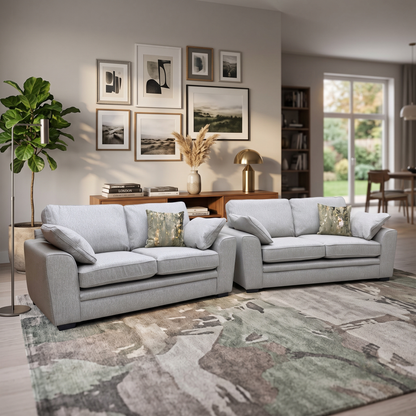 ‘Chalfont’ Orm Silver Tight Weave Fabric 3 + 2 Seater Sofa Set