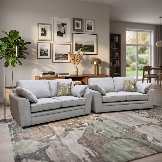 ‘Chalfont’ Orm Silver Tight Weave Fabric 3 + 2 Seater Sofa Set