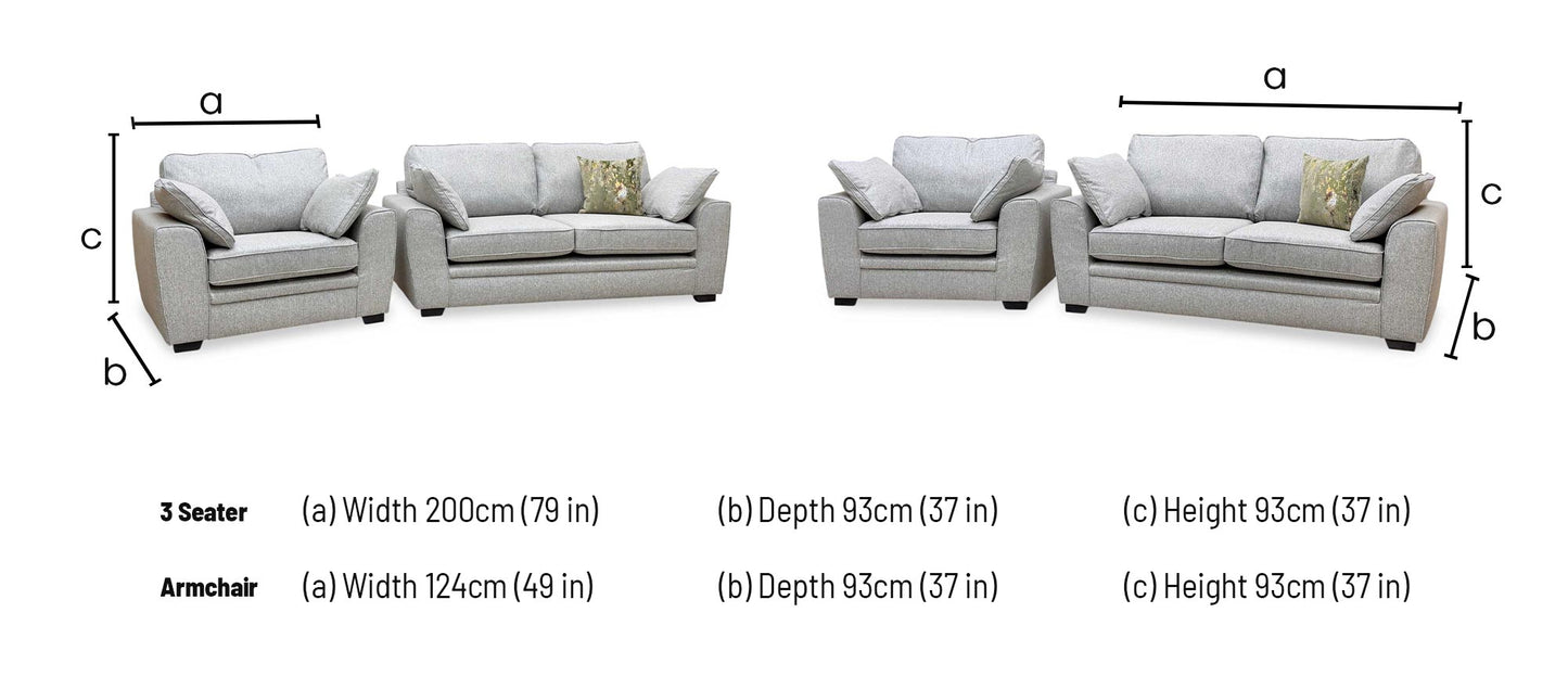‘Chalfont’ Orm Silver Tight Weave Fabric 3 Seater Sofa + Chair