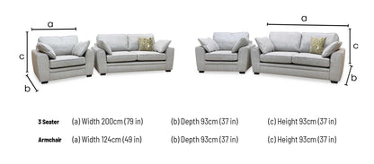 ‘Chalfont’ Orm Silver Tight Weave Fabric 3 Seater Sofa + Chair