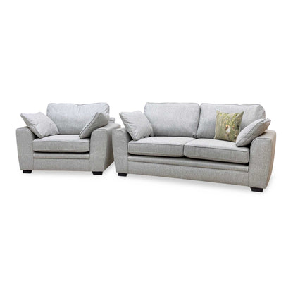 ‘Chalfont’ Orm Silver Tight Weave Fabric 3 Seater Sofa + Chair