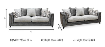 ‘Laura’ Dapple Moleskin Grey Woven Fabric : Suede Combination 4 Seater Scatter Back Sofa