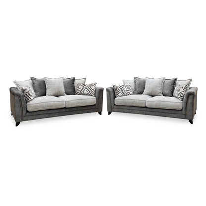 ‘Laura’ Dapple Moleskin Grey Woven Fabric : Suede Combination 4 + 4 Seater Scatter Back Sofa Set