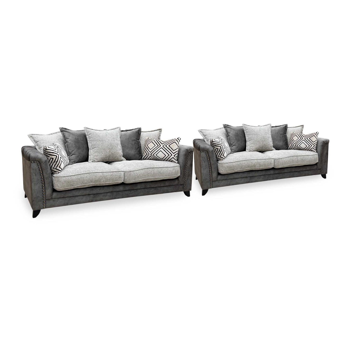 ‘Laura’ Dapple Moleskin Grey Woven Fabric : Suede Combination 4 + 4 Seater Scatter Back Sofa Set