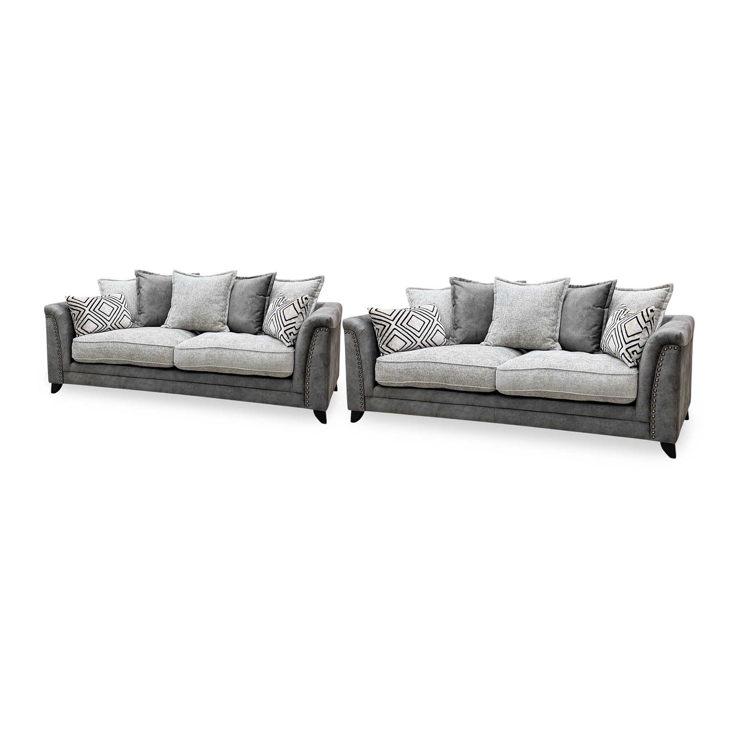 ‘Laura’ Dapple Moleskin Grey Woven Fabric : Suede Combination 4 + 4 Seater Scatter Back Sofa Set