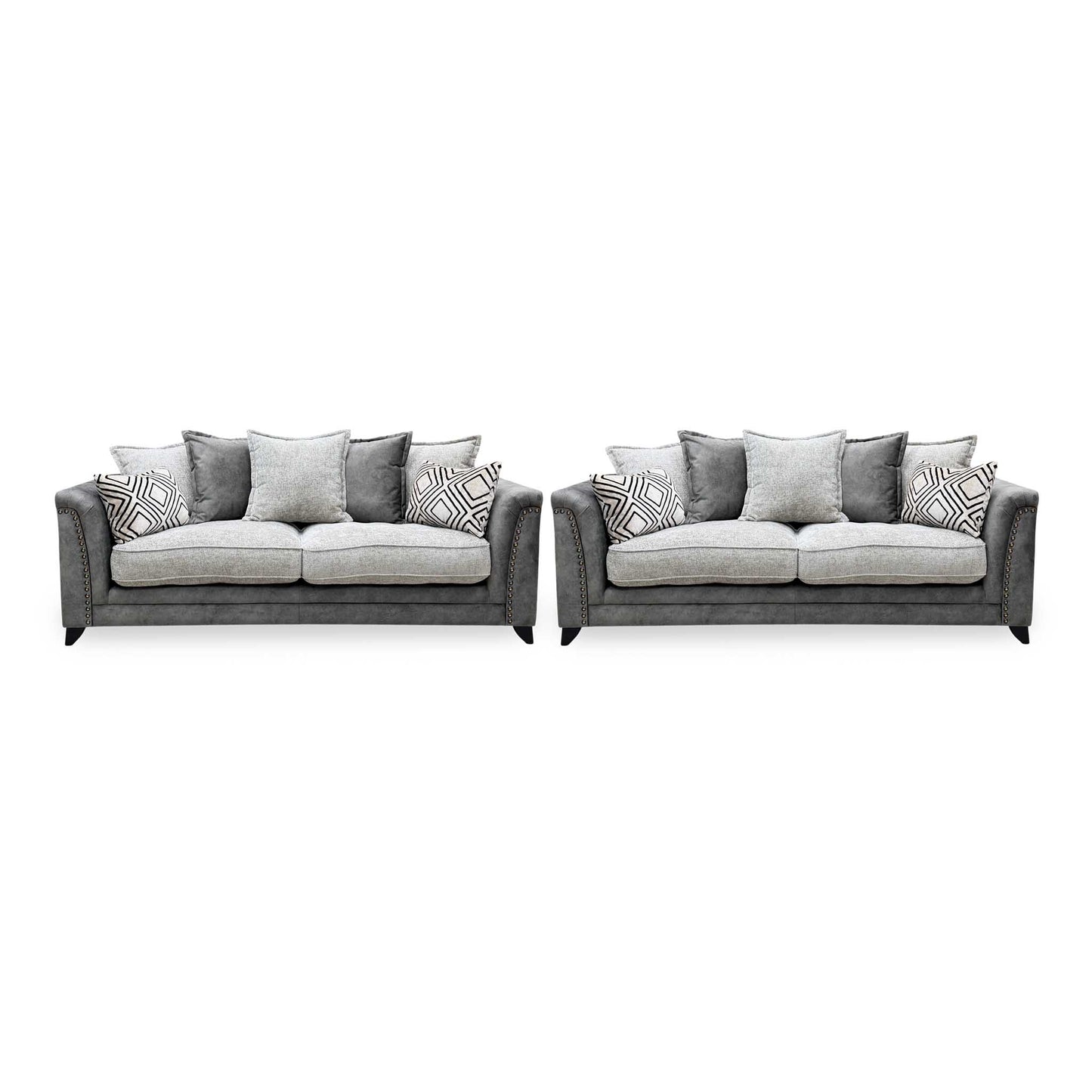 ‘Laura’ Dapple Moleskin Grey Woven Fabric : Suede Combination 4 + 4 Seater Scatter Back Sofa Set