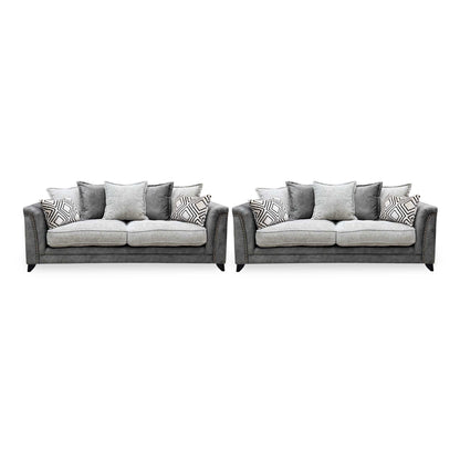 ‘Laura’ Dapple Moleskin Grey Woven Fabric : Suede Combination 4 + 4 Seater Scatter Back Sofa Set