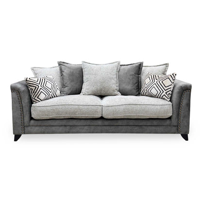 ‘Laura’ Dapple Moleskin Grey Woven Fabric : Suede Combination 4 Seater Scatter Back Sofa