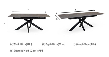 'Warrior' Grey Sintered Stone 180cm Extending Dining Table