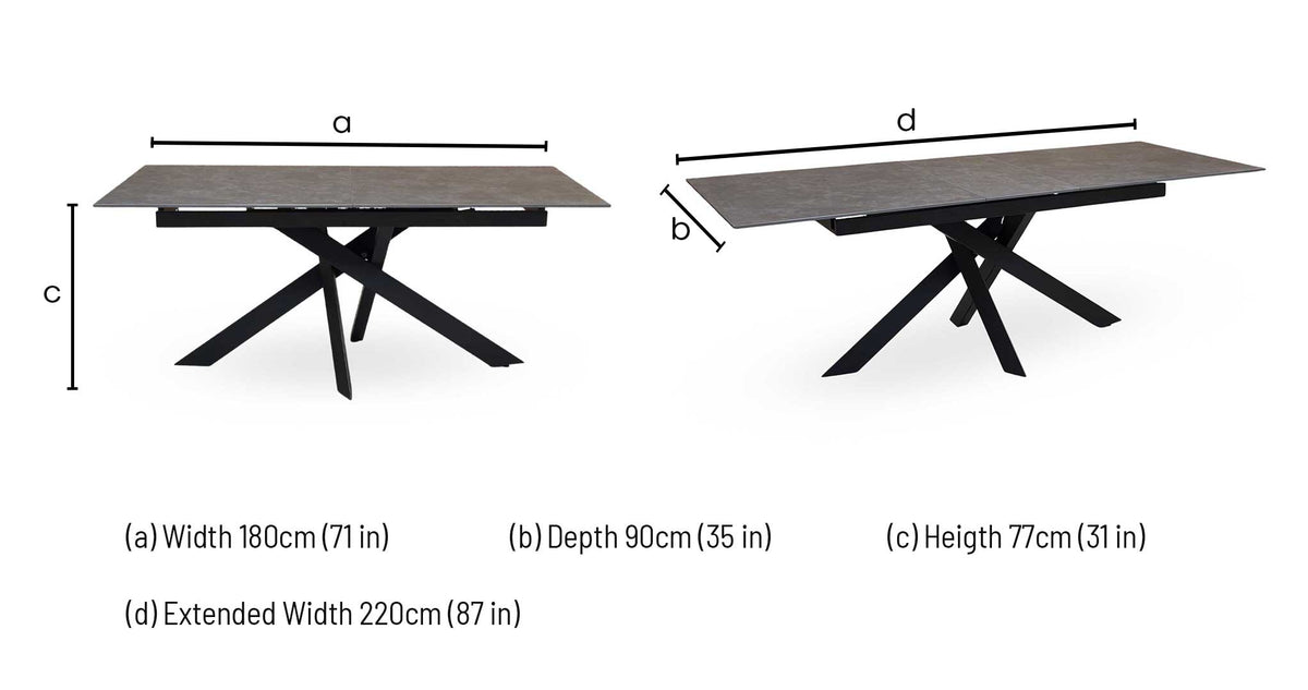 'Warrior' Grey Sintered Stone 180cm Extending Dining Table – view 9